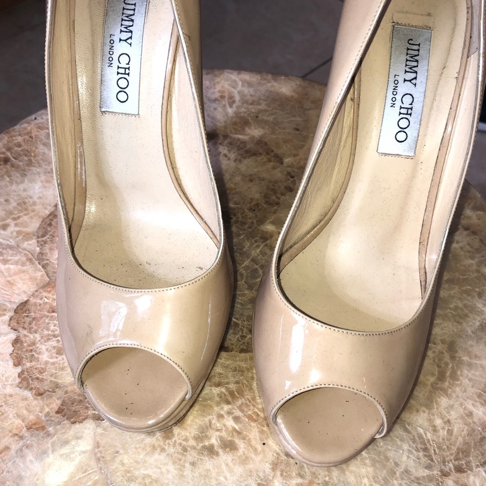 Jimmy Choo Patent Leather Nude Peep toe